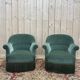 Pair of Napoleon III style green velvet toad armchairs