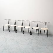 Set of 6 vintage chairs in chromed metal and white fabric, 1980s modernism
