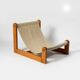 Brutalist sling lounge chair in Canvas, Pine and sheepskin, Belgium, 1970s
