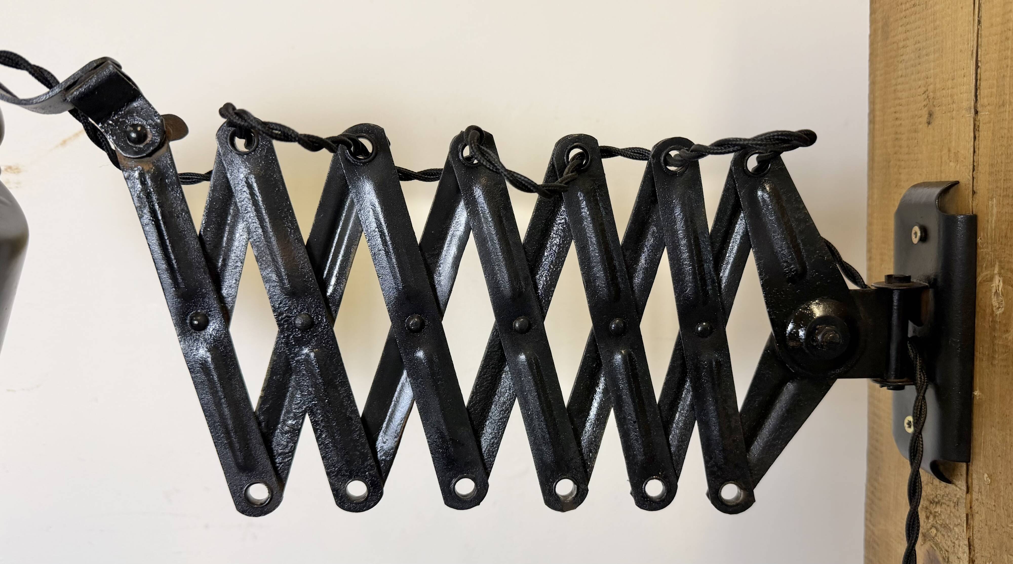 Industrial Black Enamel Scissor Wall Lamp, 1930s