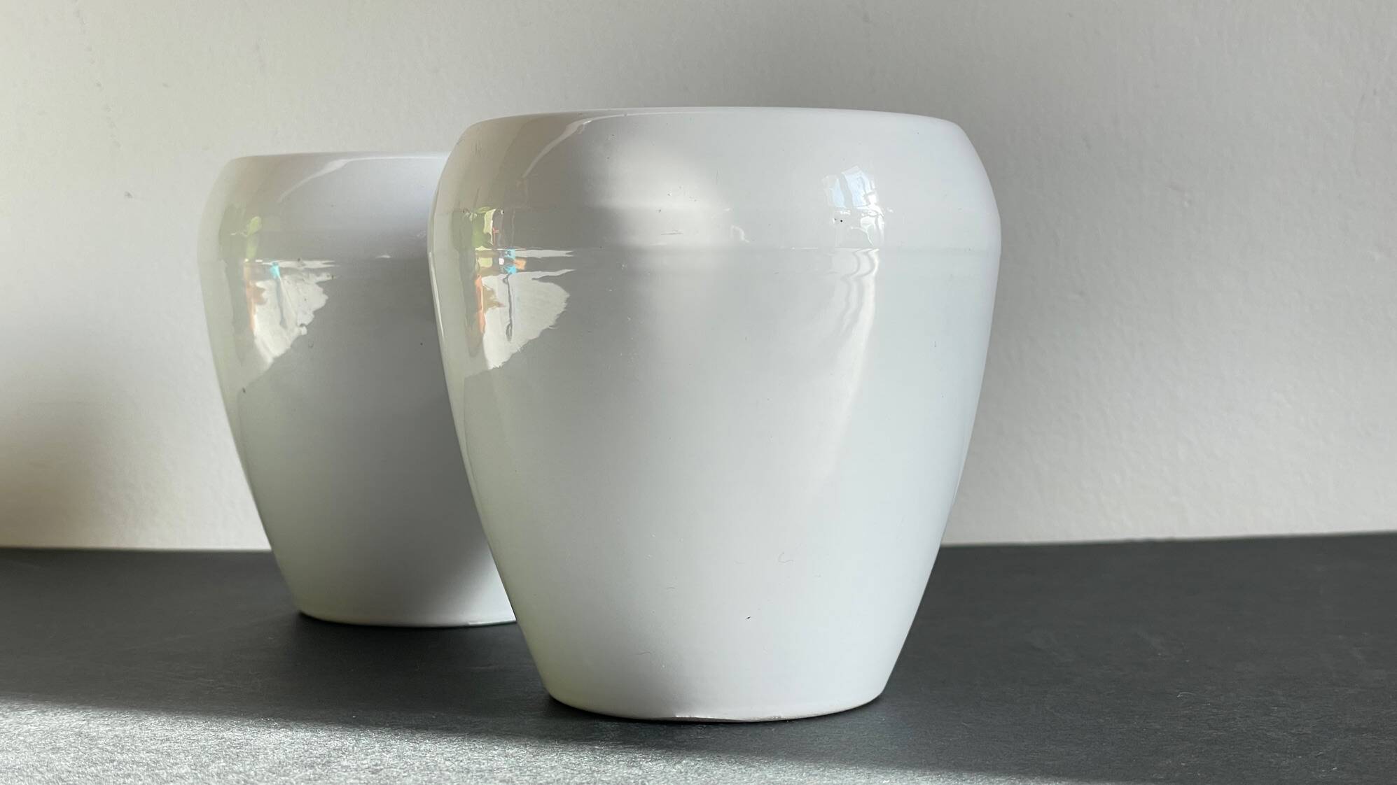 Pair of White Ceramic Candle Holders