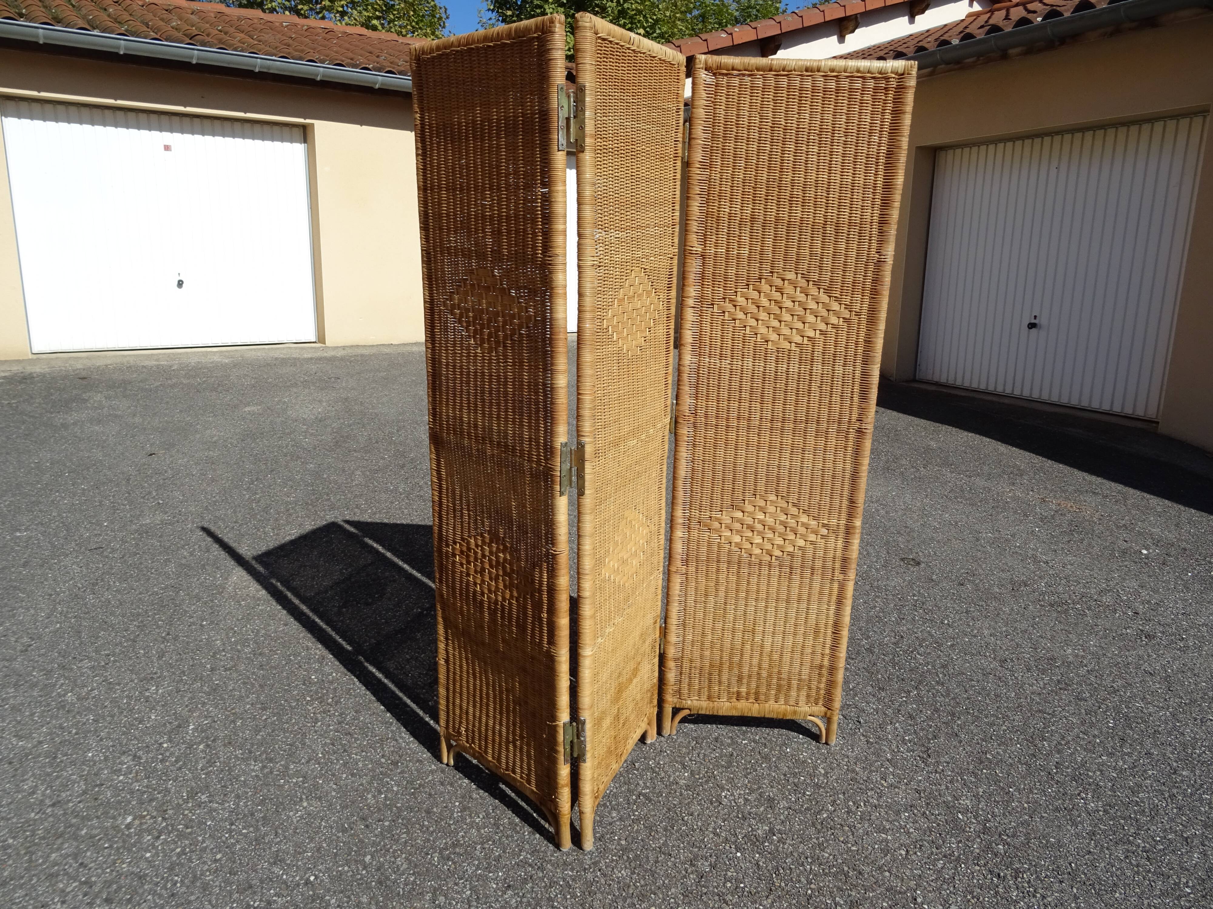 Vintage rattan and bamboo basketry screen