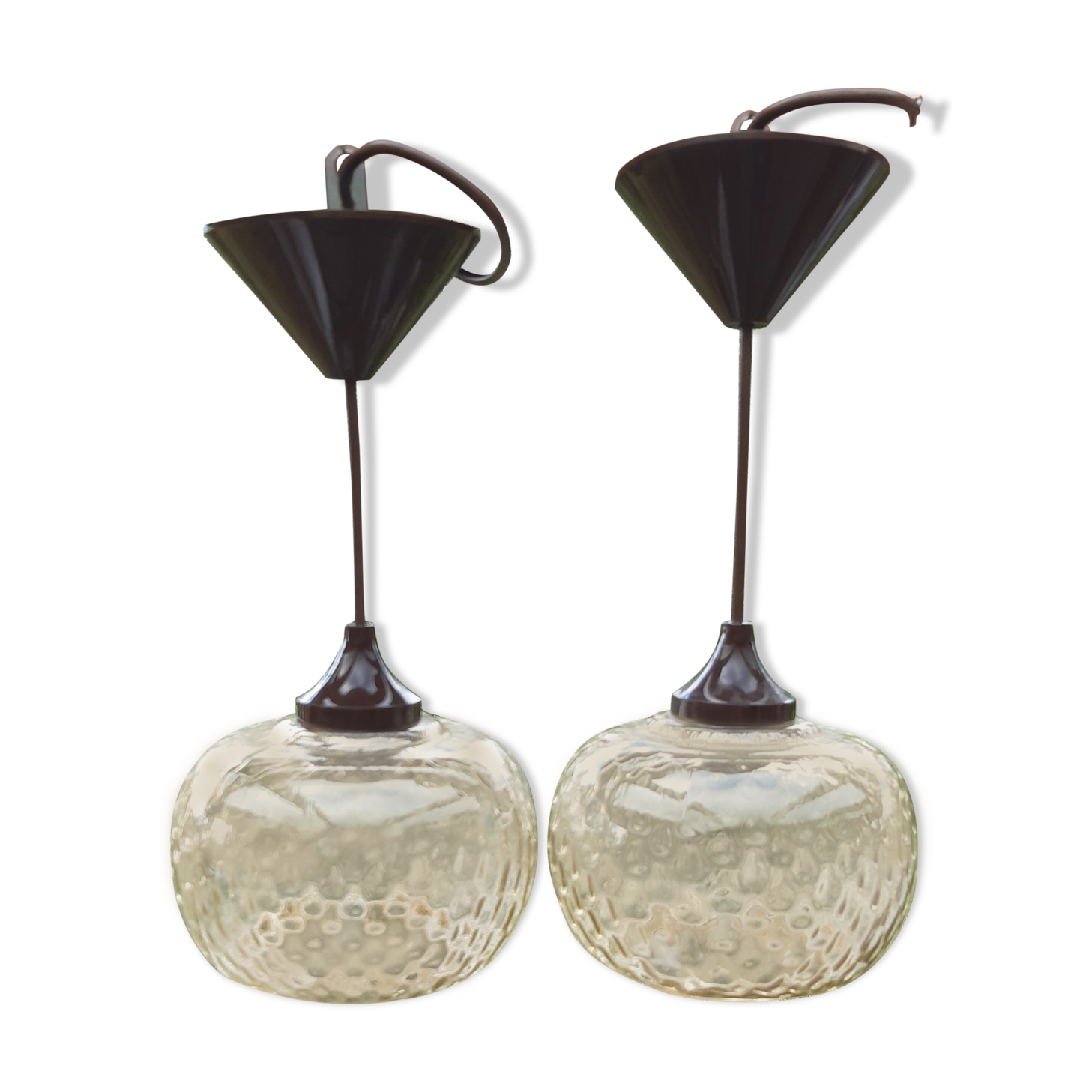 Amber glass hanging lamps 1970
