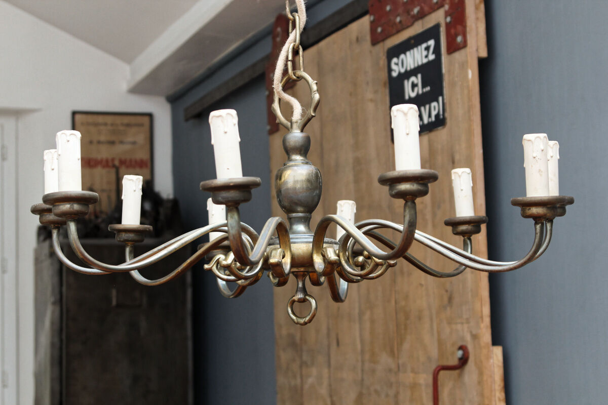 Brass chandelier, 10 burners