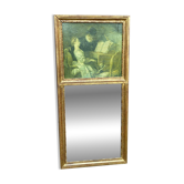 19th-century trumeau with mirror and music lesson canvas.