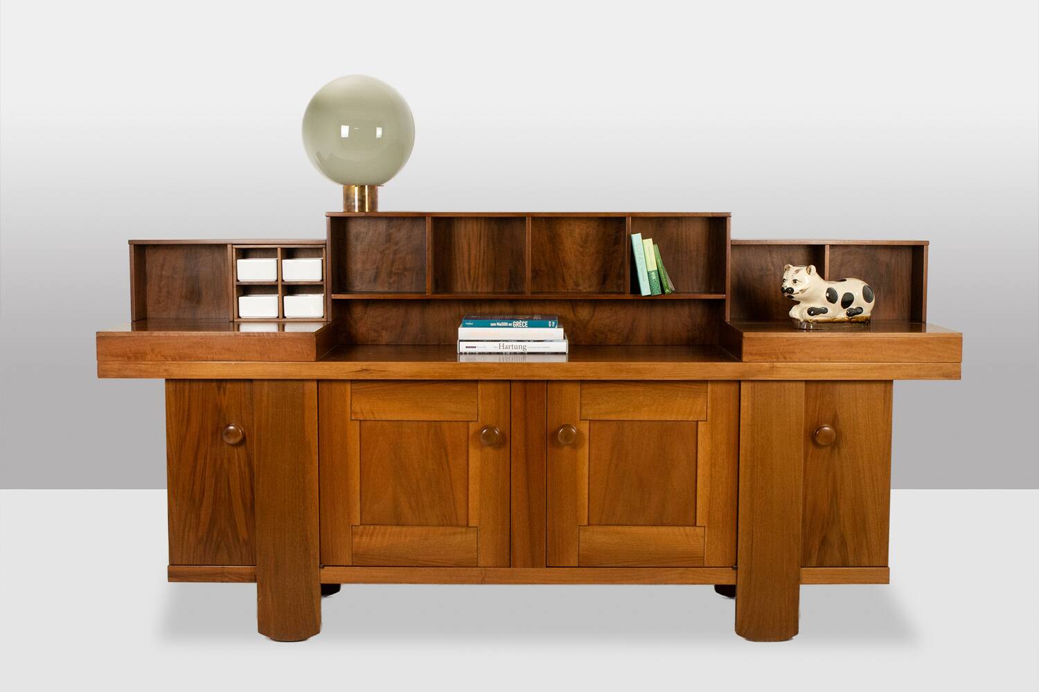 Silvio Coppola, for Bernini. Walnut enfilade with gradin. 1960s.