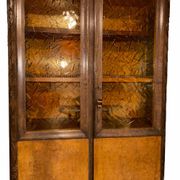 Art Deco display cabinet in oak with amber glass panels – 1930s