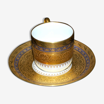 Tasse litron ancien frise à incrustation d'or porcelaine de limoges paulhat 1910