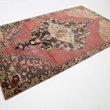 Tapis oriental vintage anatolien rouge bordeaux et noir, laine fait main