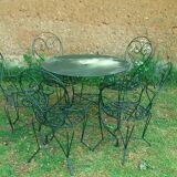 Garden furniture set 1 table 5 armchairs wrought iron wagon green