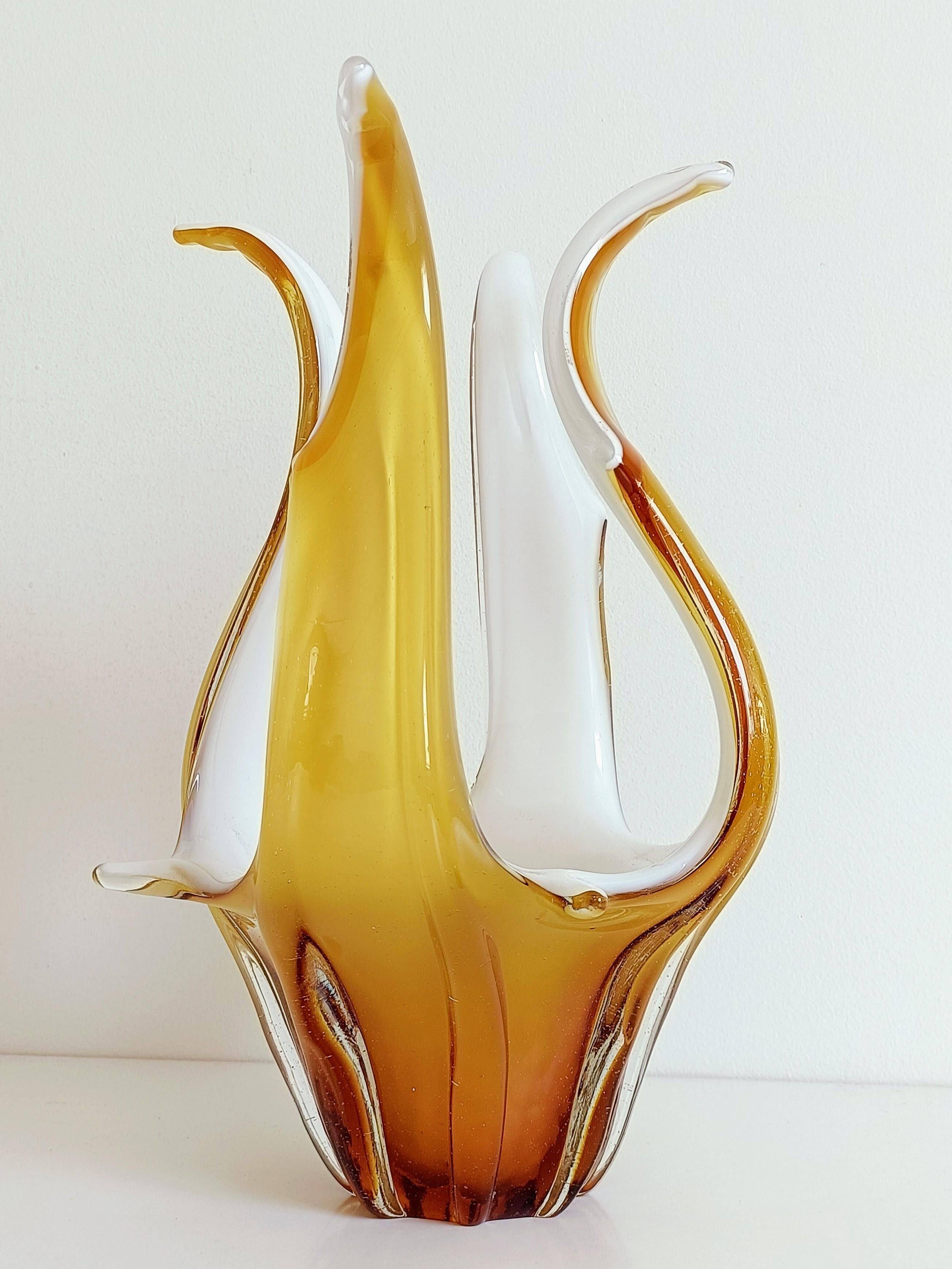 Mid-Century Modern Murano Glass Vase, Amber & Opal, Italy, 1960s