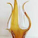 Mid-Century Modern Murano Glass Vase, Amber & Opal, Italy, 1960s