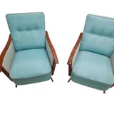 Paire de fauteuils modernes et vintage du milieu du siècle, structure en bois et tubulaire, années 1960, Hongrie