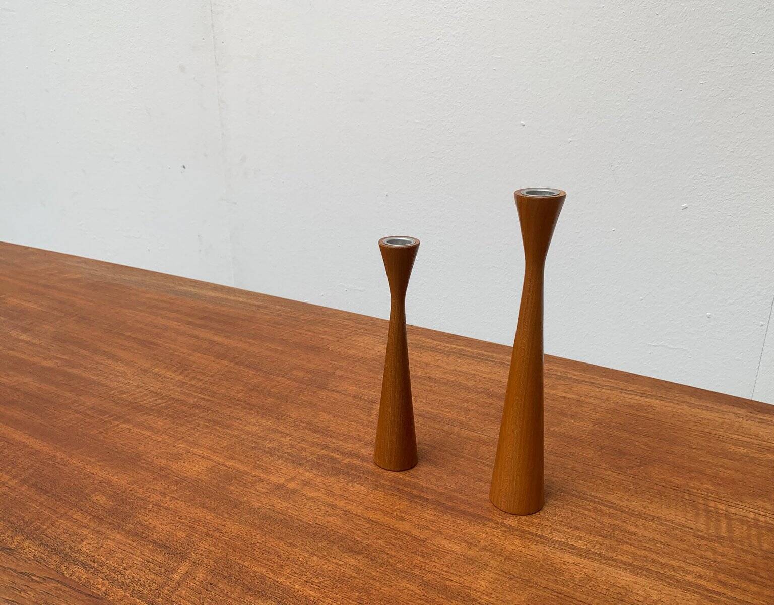 Vintage Danish teak candle holders, set of 2.