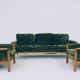 Vintage set sofa and armchairs deep olive velvet design by Knut Seater