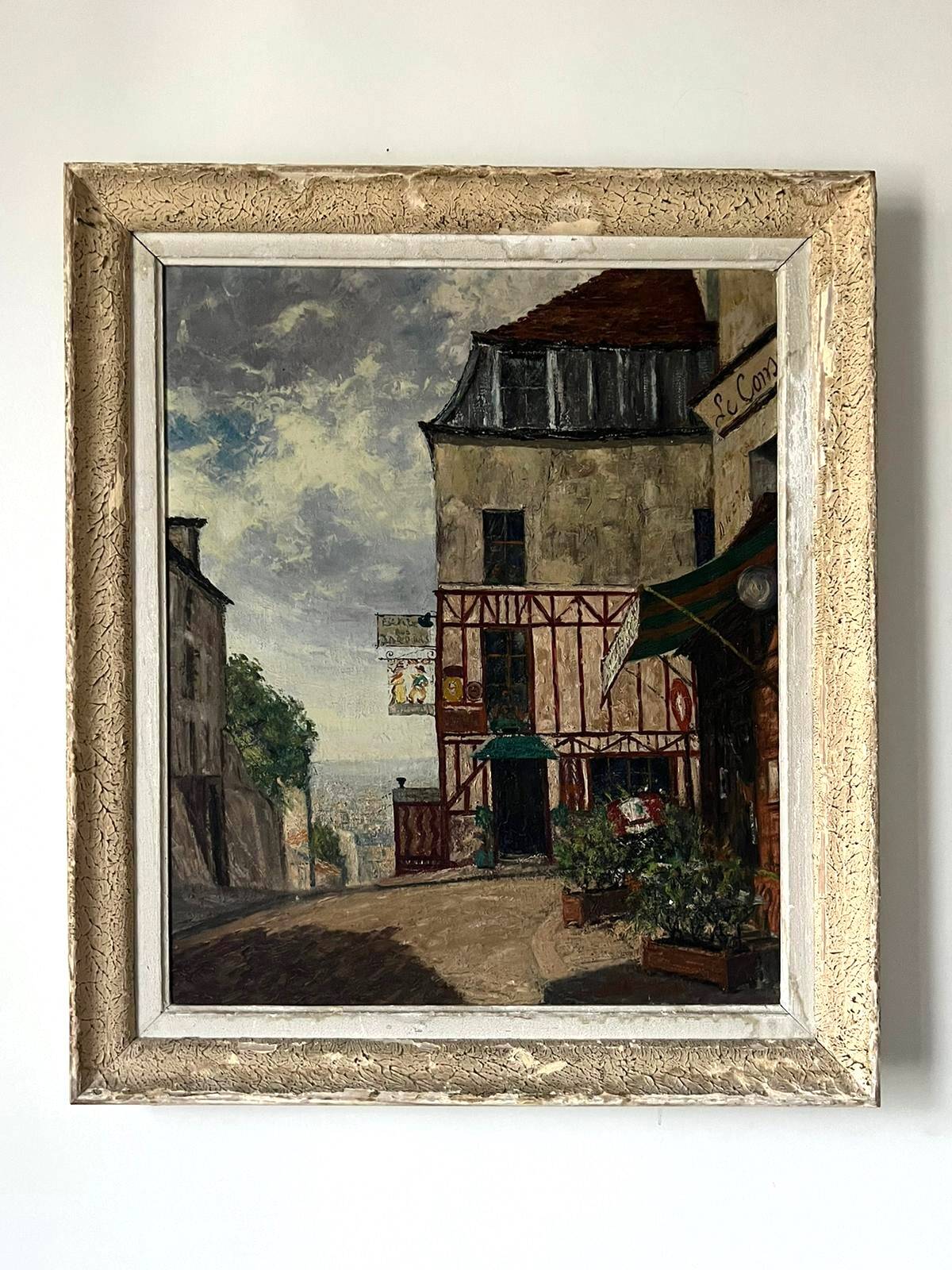 Oil painting on canvas 'Parisian street' CH Chanoy 1953 School of Paris