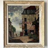 Oil painting on canvas 'Parisian street' CH Chanoy 1953 School of Paris