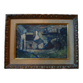 Painting, dark seaside landscape, oil on cardboard attributed to Pierre Peltier, 1943