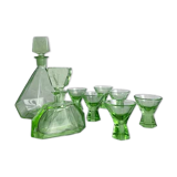 Green glass Art Deco liquor  set, Czechoslovakia 1920s-1930s