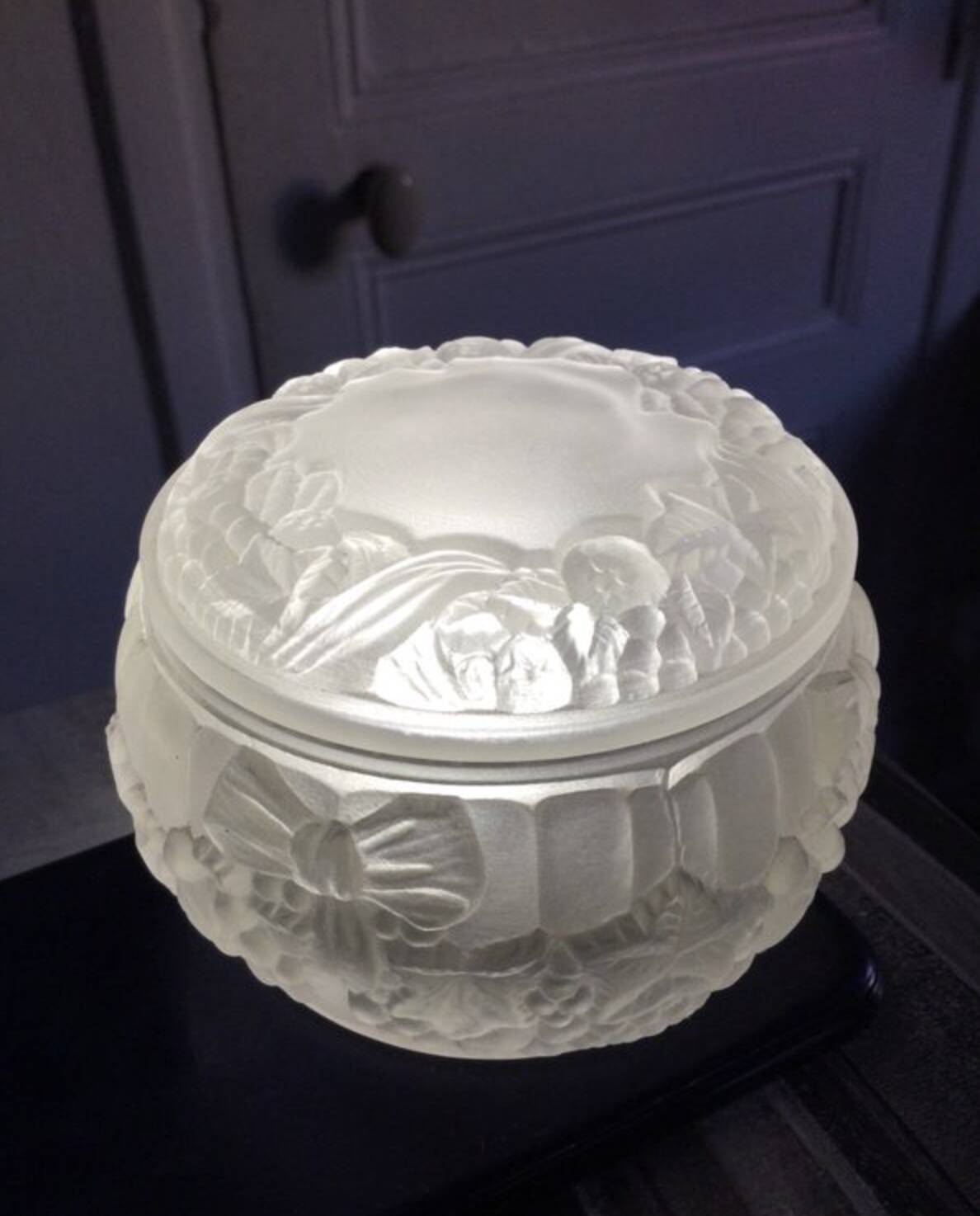 Art Deco Molded Glass Candy Box / Powder Box – Butterfly