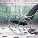 1970s chrome and black velvet sculptural rocking chair