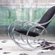 1970s chrome and black velvet sculptural rocking chair