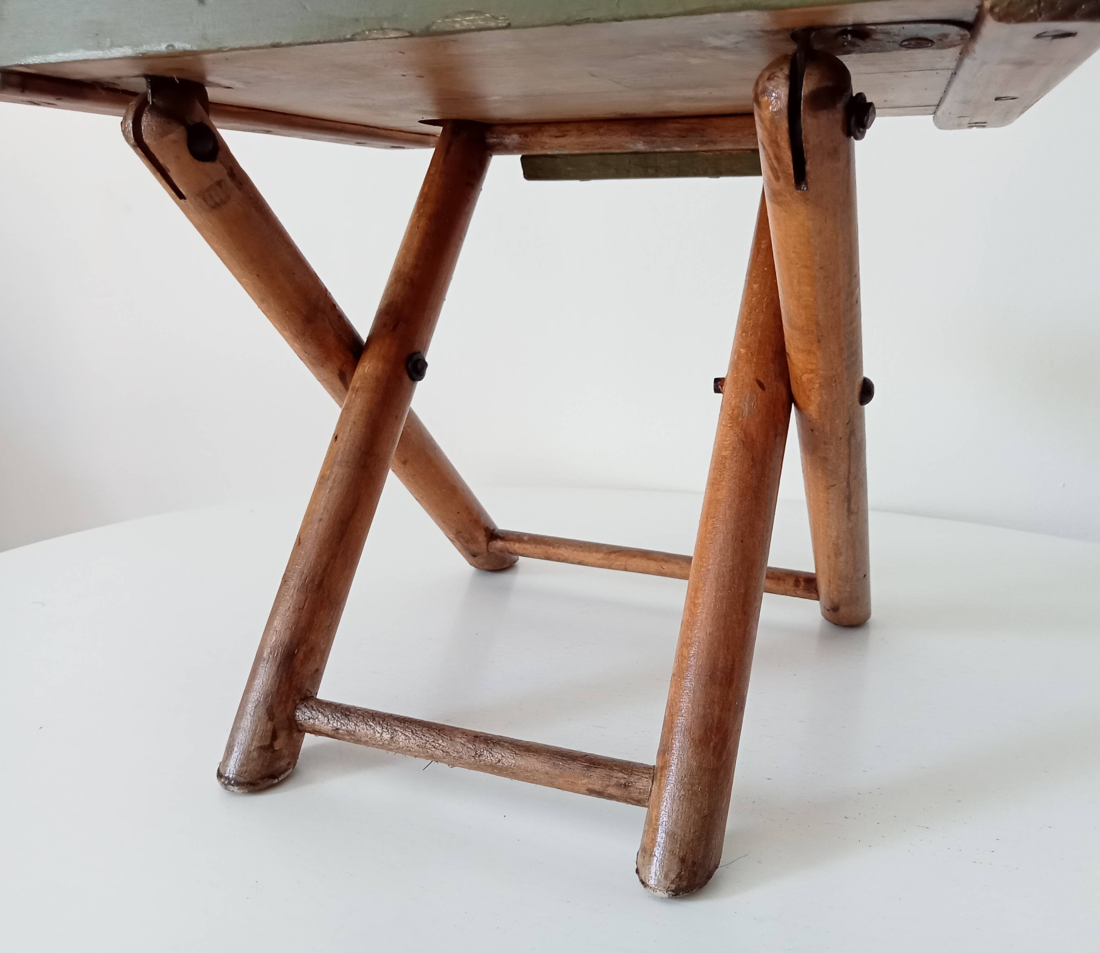 Vintage folding stool in wood and bamboo