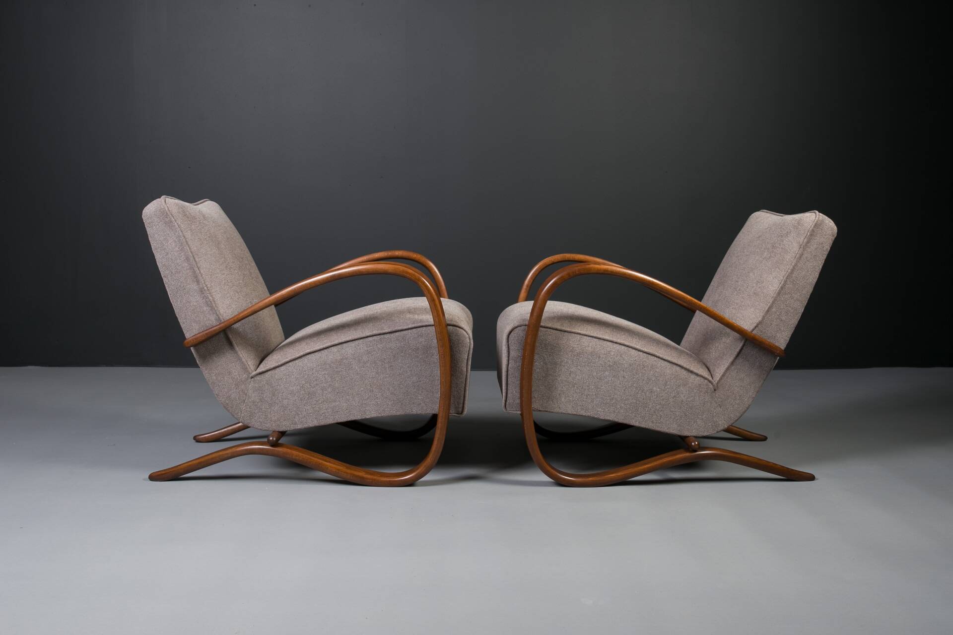 Rare Art Deco armchairs by J. Halabala, model H269, 1930s, set of 2.