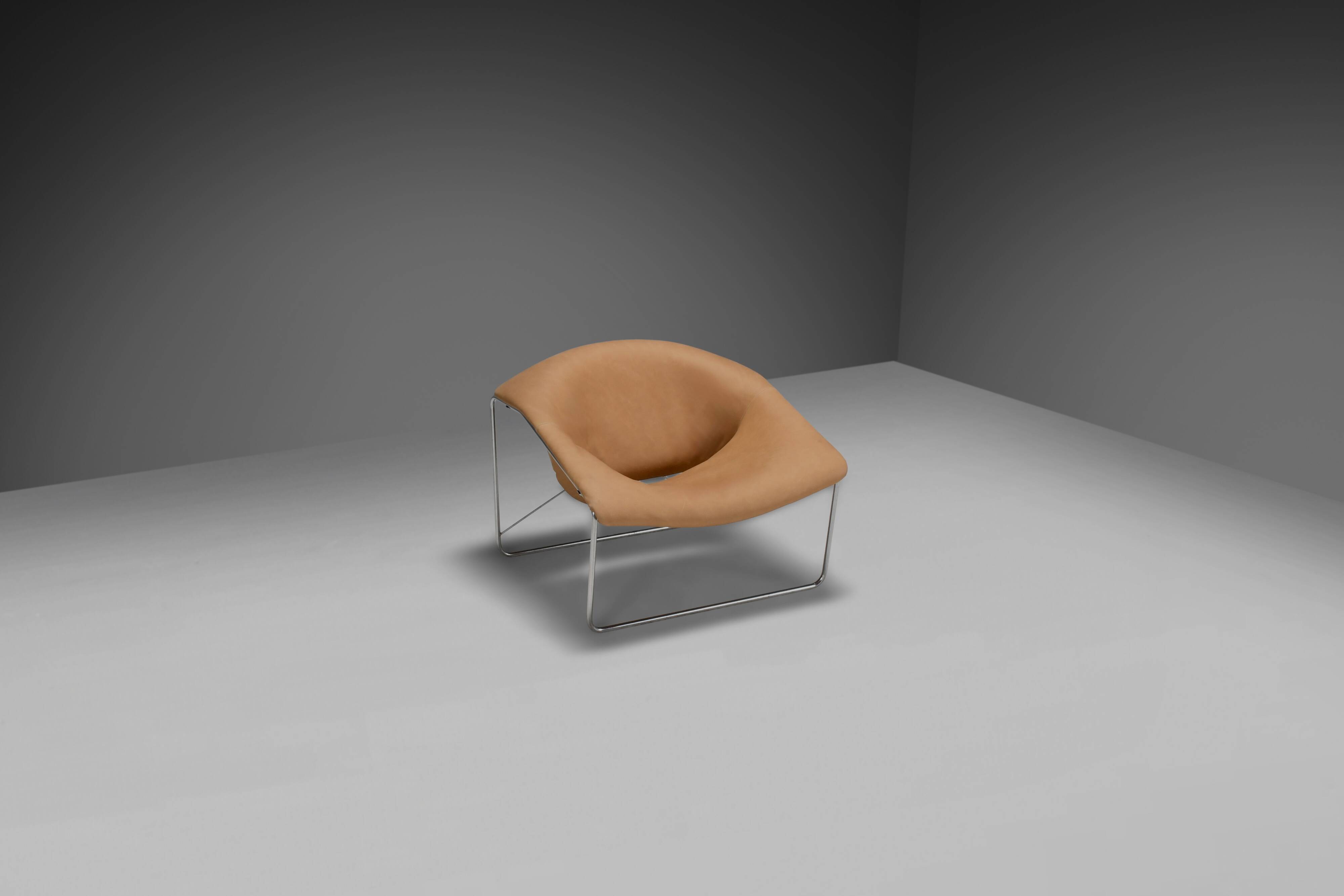 Leather and chrome Olivier Mourgue Cubique chair by Airborne, France 1968