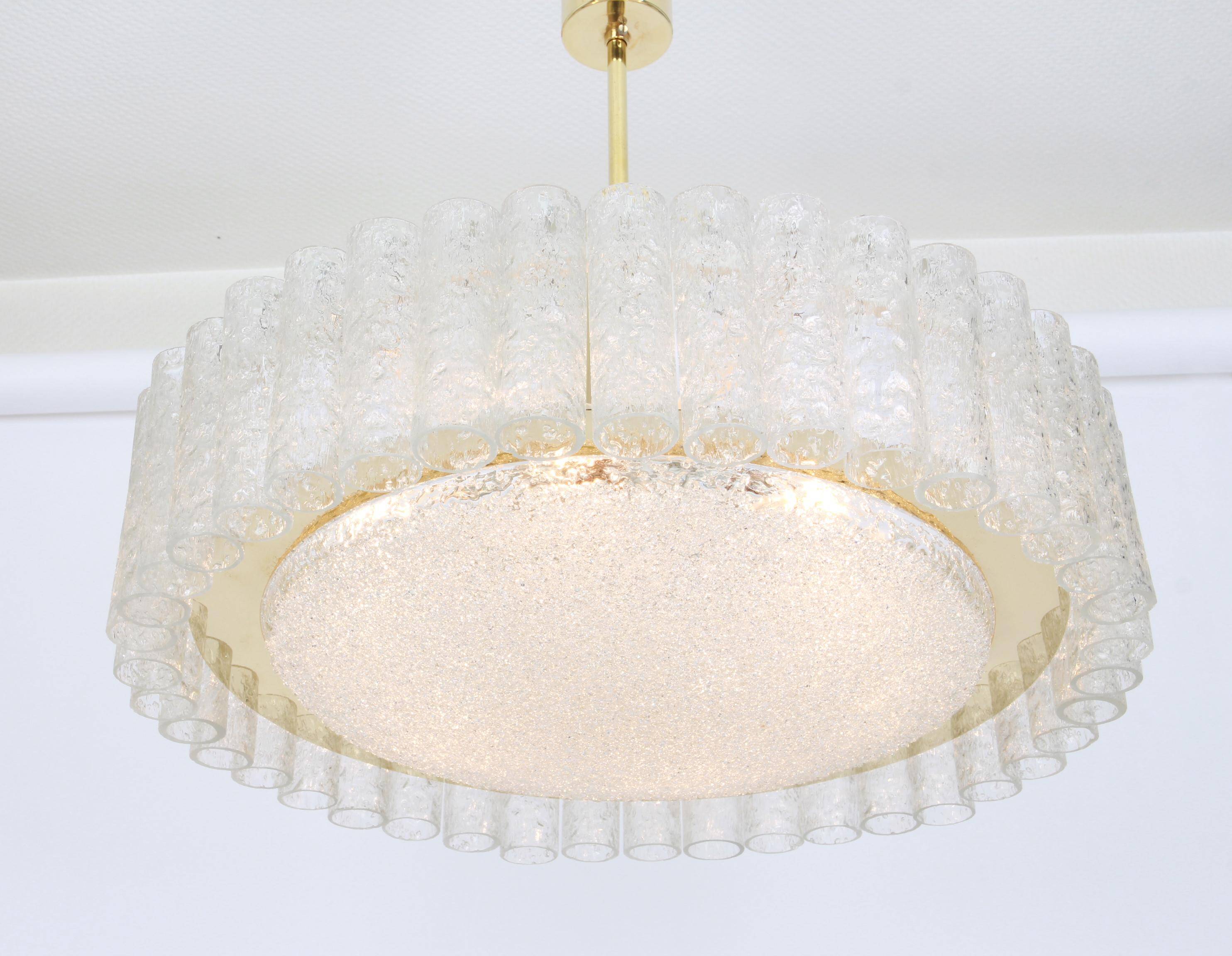 1 of 2 Stunning Murano Glass Tubes Ceiling Light by Doria, Germany, 1960s