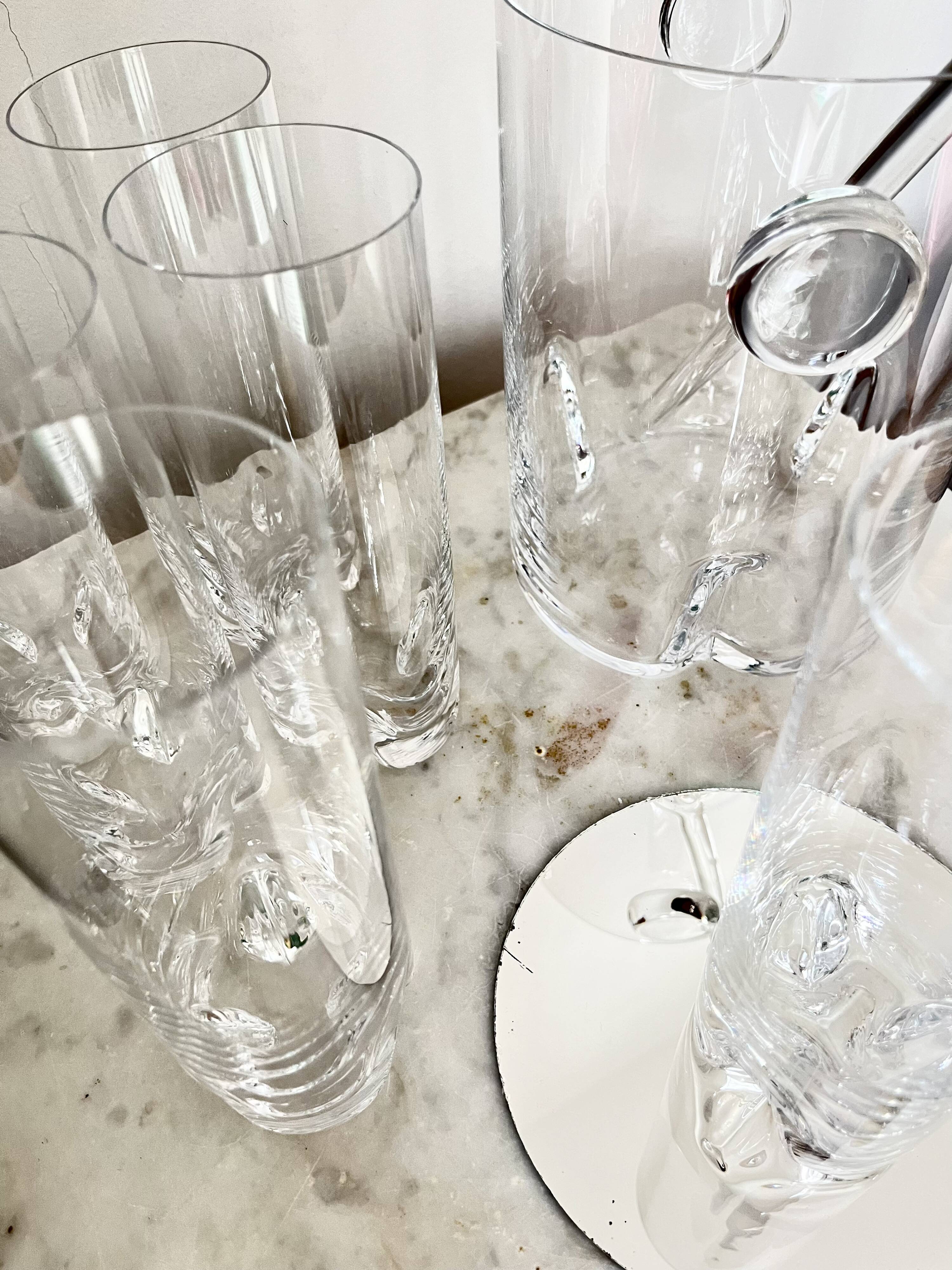 Vintage Bohemian Crystal Ice Bucket & 6 Glasses, Czech Rep. 80s