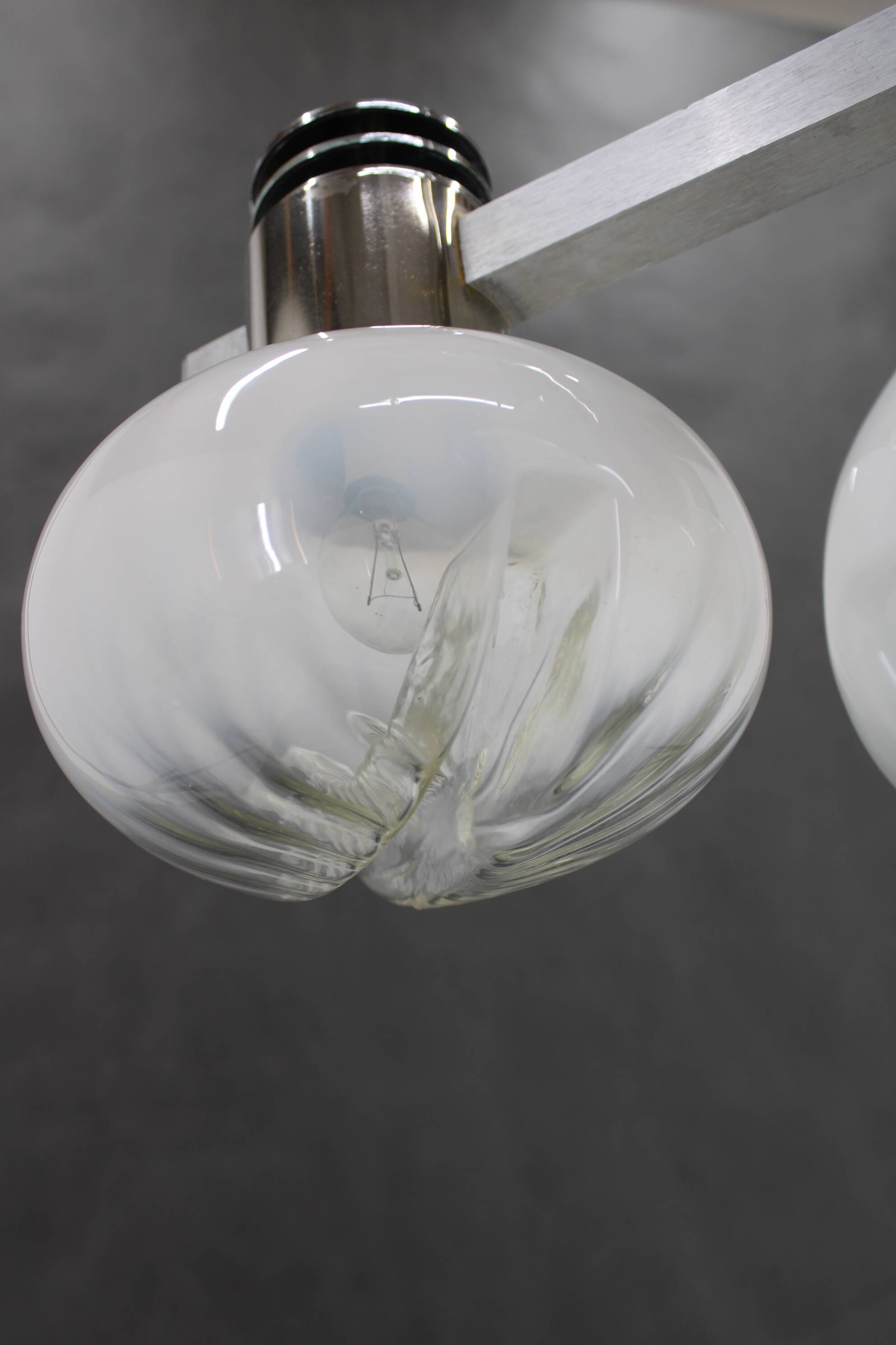 1970s Chrome Plated Chandelier with Murano Glass , Italy