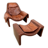Havana leather armchair and ottoman P60
