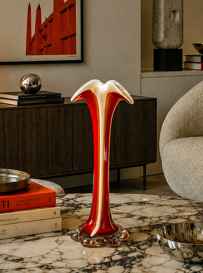 Murano Vase Soliflore "Coral" Vintage 60's Italy