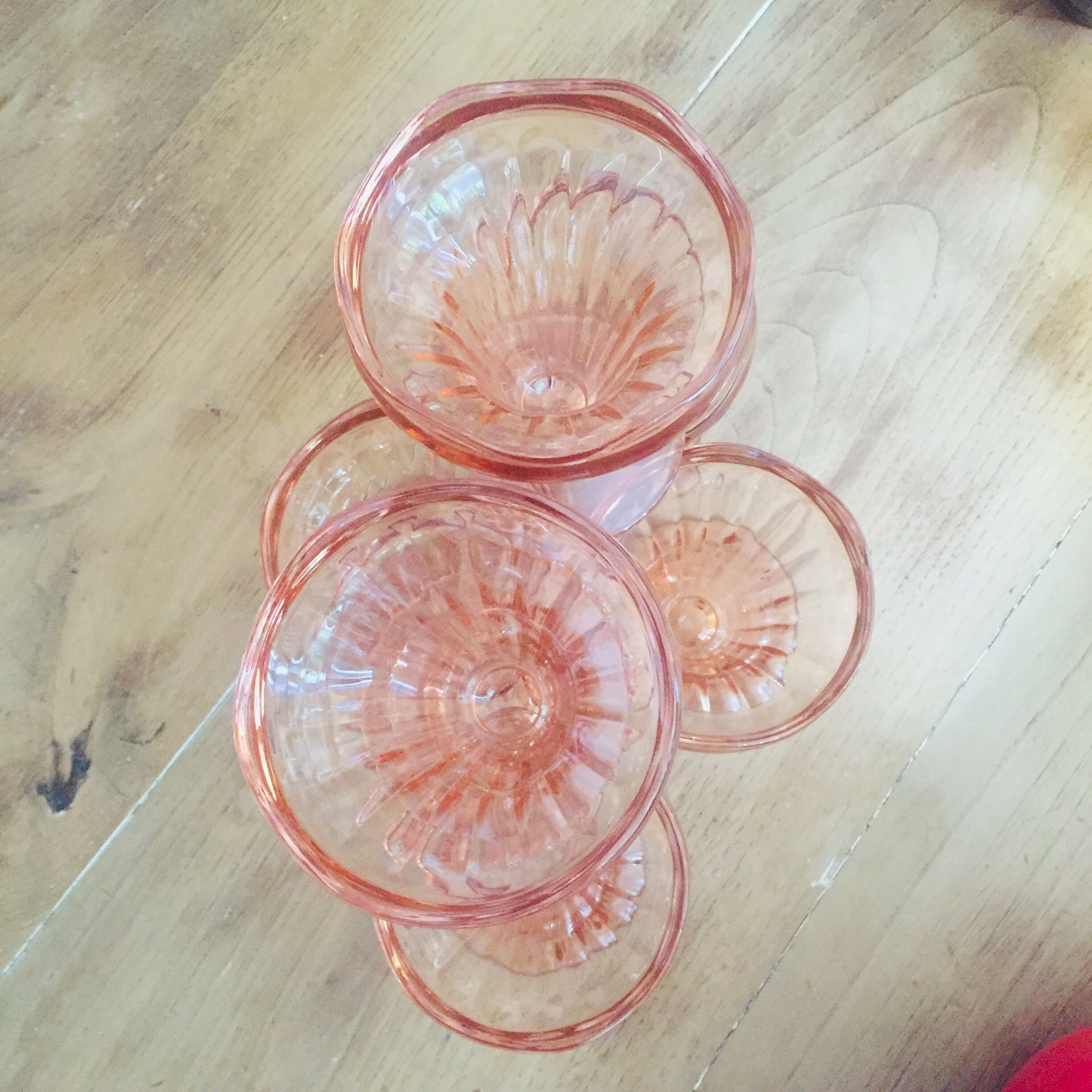 6 pink glass ice cups