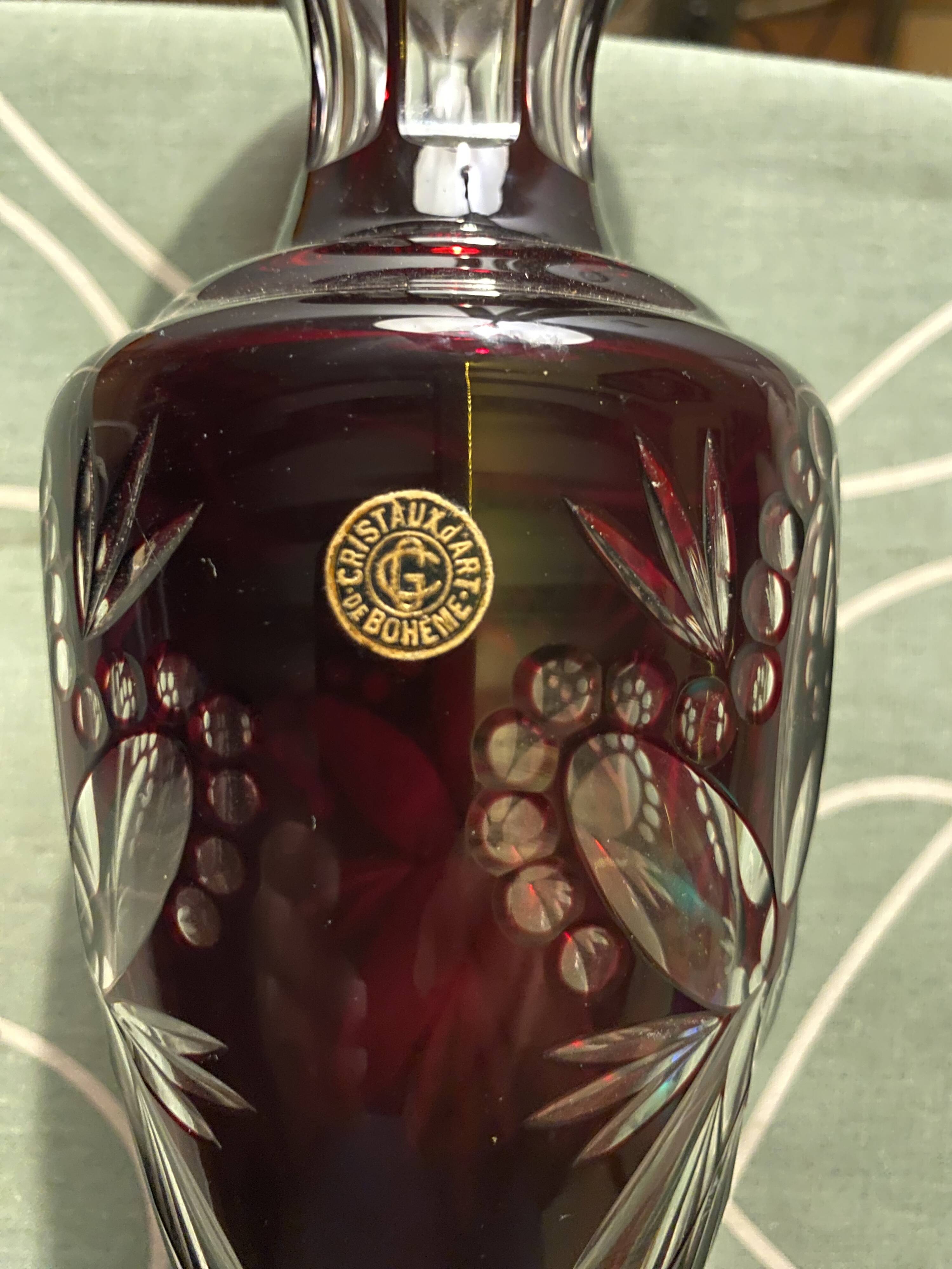 Ruby red cut Bohemian crystal vase - Bohemia Crystal