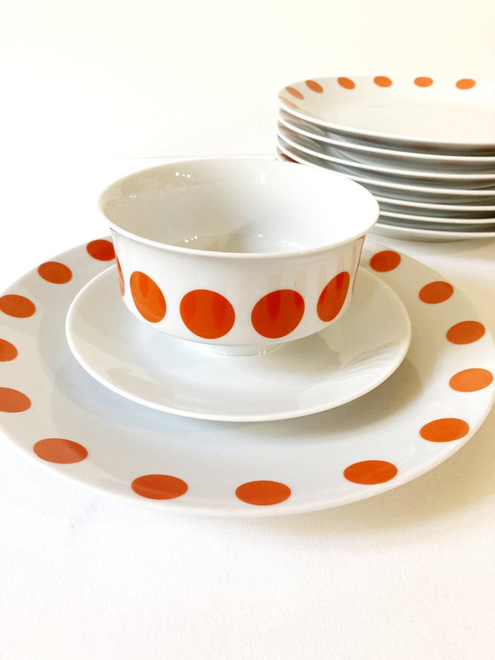 8 Schirnding Bavaria porcelain plates with orange dots, 1970s