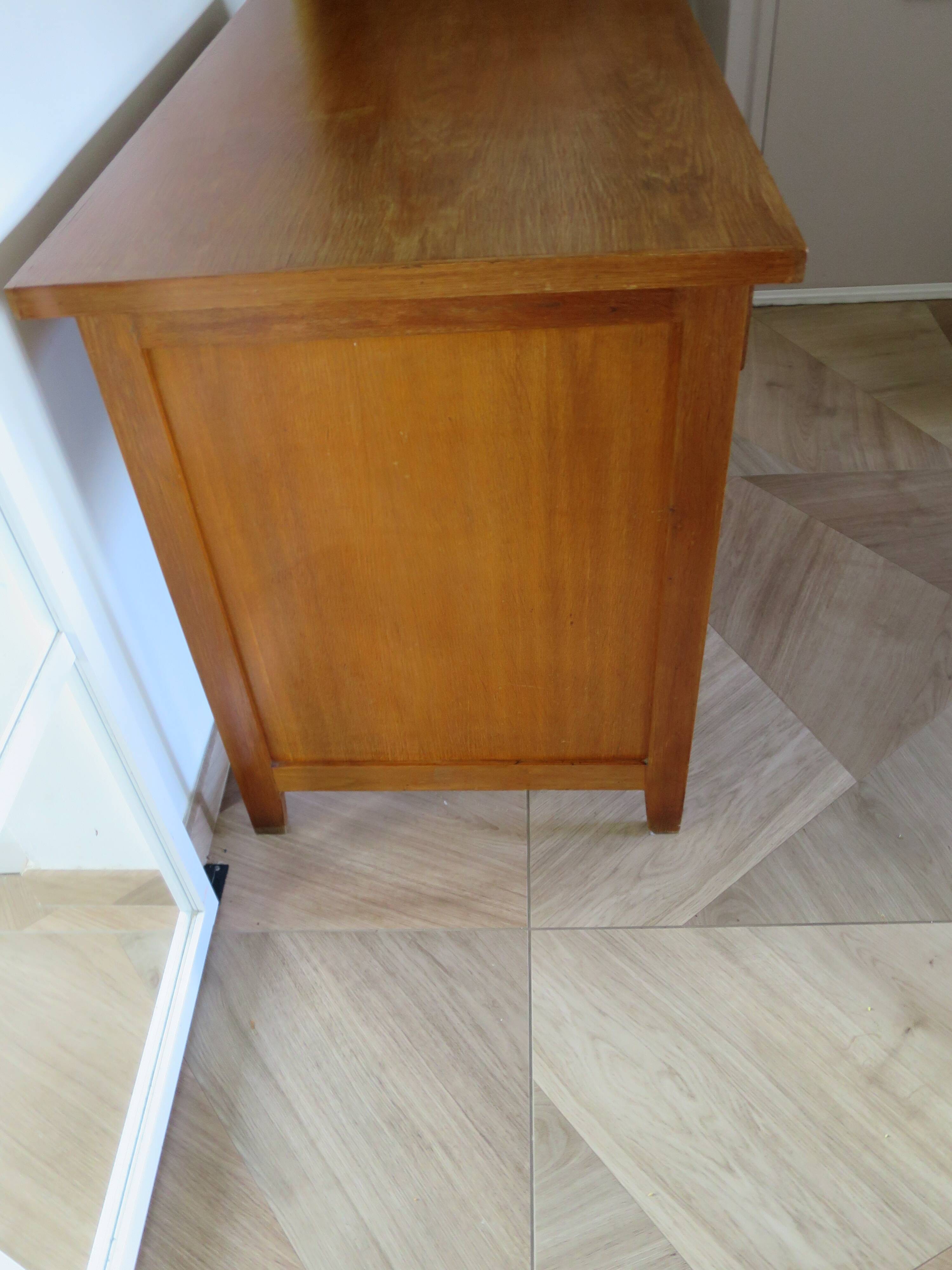 Vintage modernist desk - 5 drawers - shelf - 1950s - closure mechanism