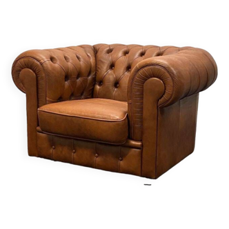 Fauteuil club vintage chesterfield en cuir marron