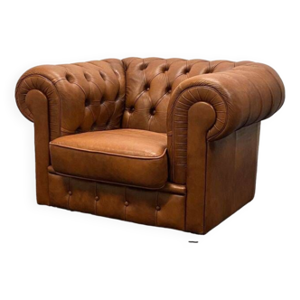 Vintage chesterfield brown leather club chair