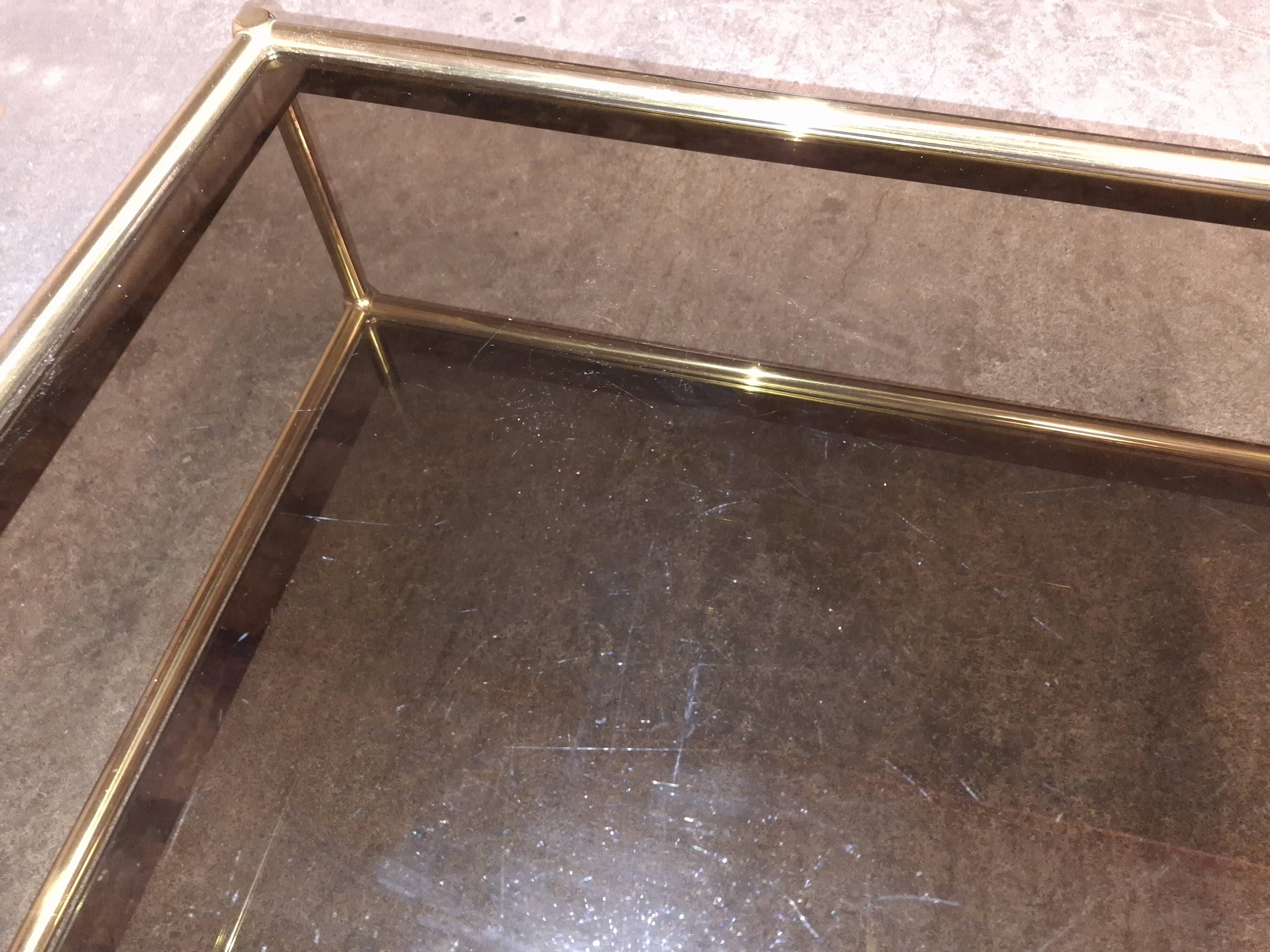 Vintage 80's brass coffee table, glass tops