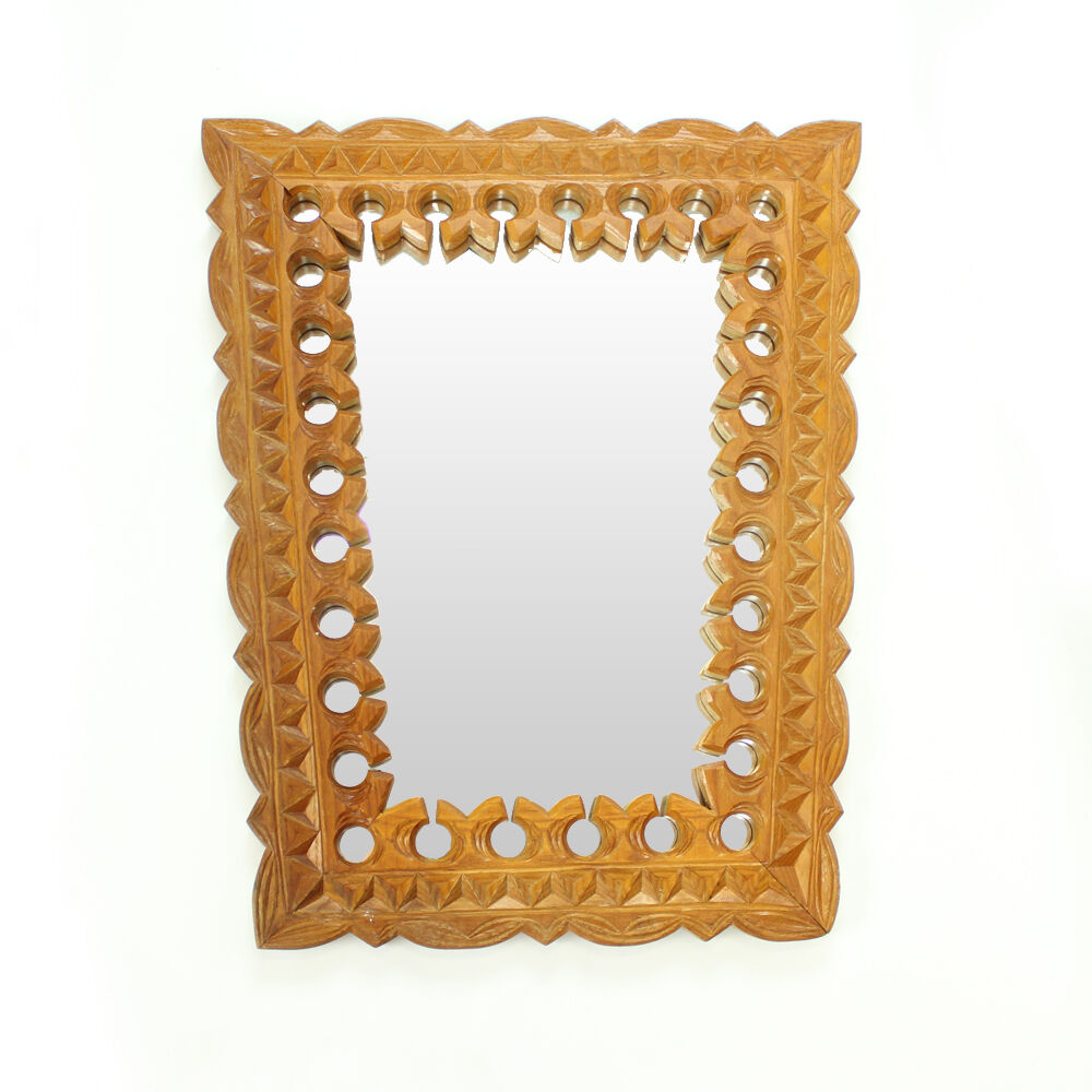 Wall mirror with hand carved wooden frame, Czechoslovakia 1950s
