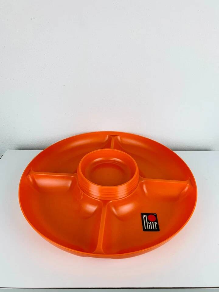 Vintage 1970s orange plastic Prisunic Flair aperitif platter