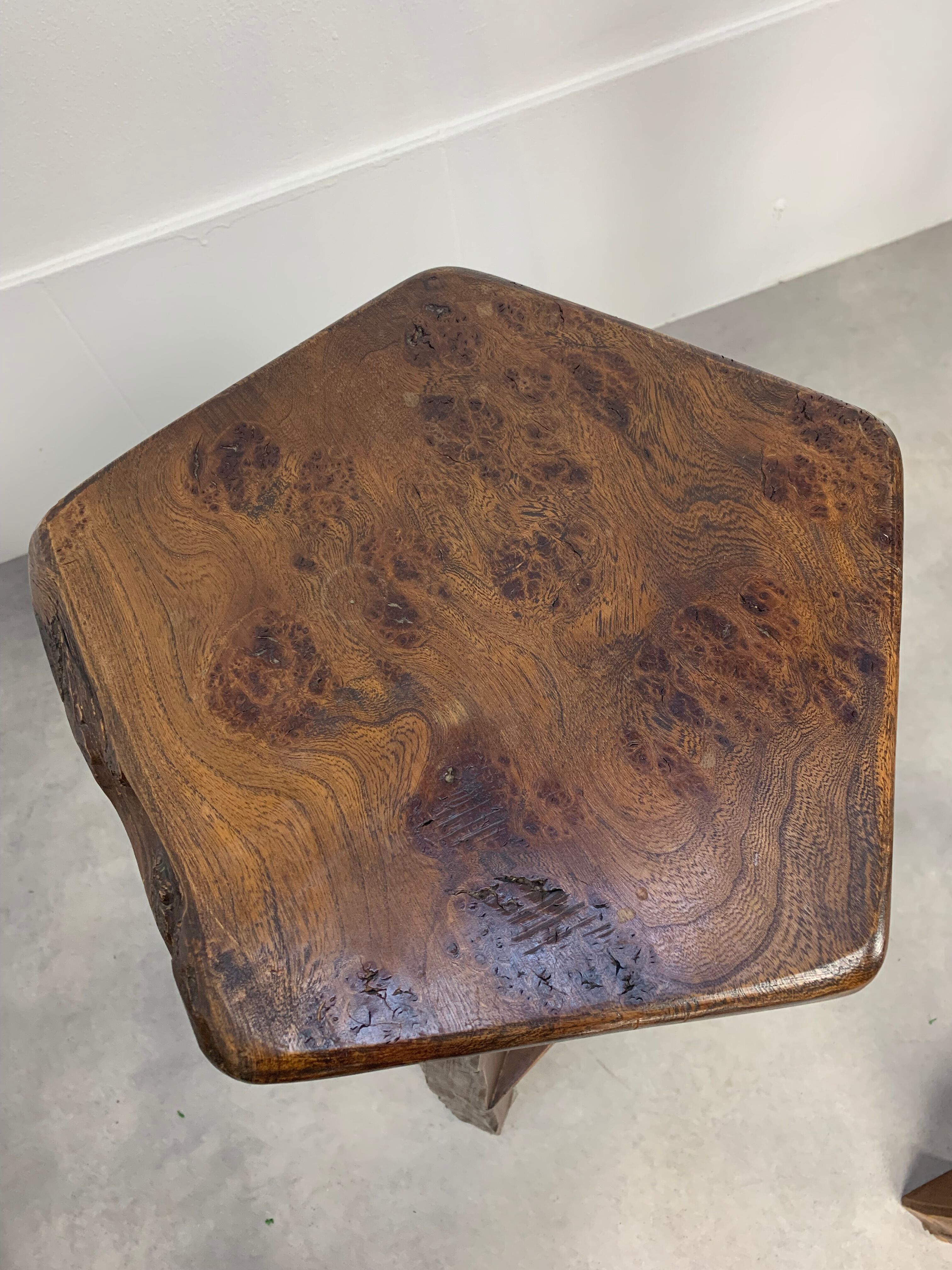 Set of 3 brutalist elm bar stools brand Aranjou