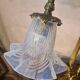 bronze and brass lamp with a magnificent blue moulded tulip, opalescent,