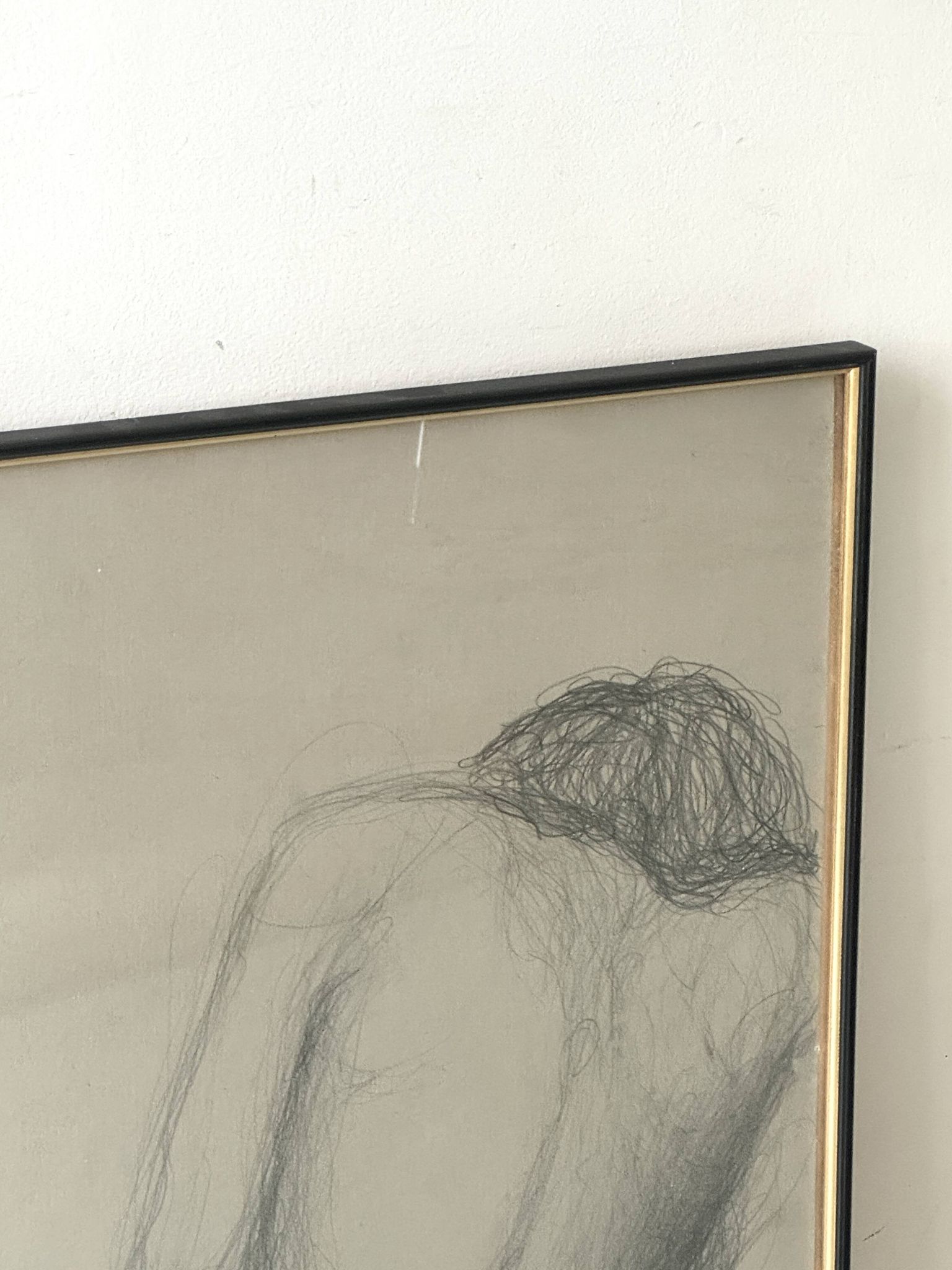 Large original drawing of a female nude, pencil on paper under glass signed XX.