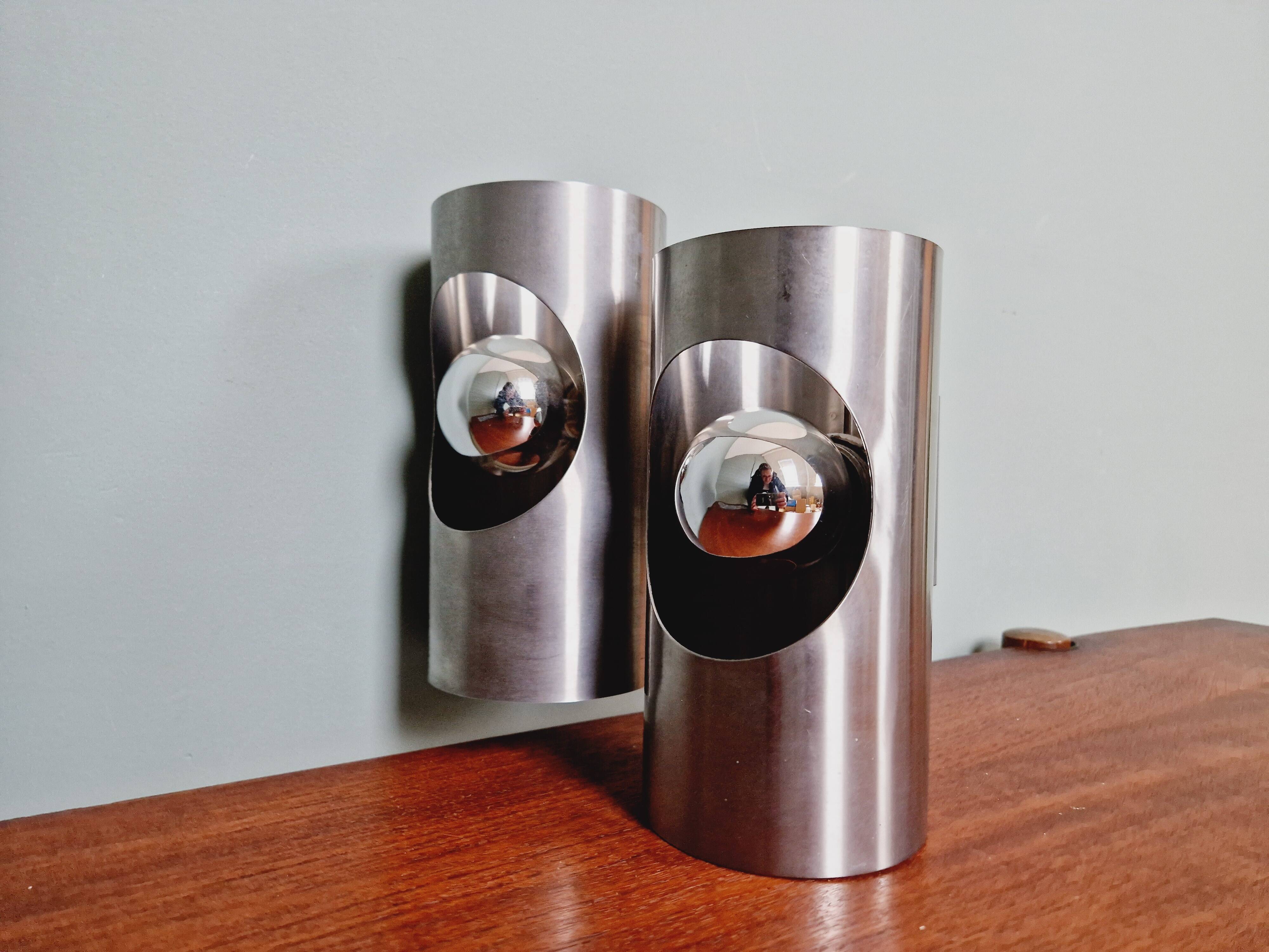 Space Age double wall lamp, in brushed aluminum, 1970s