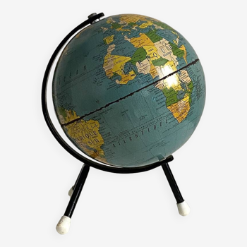 Tripod metal terrestrial globe 1950s