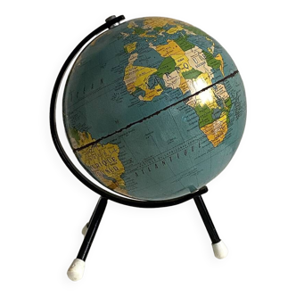 Tripod metal terrestrial globe 1950s