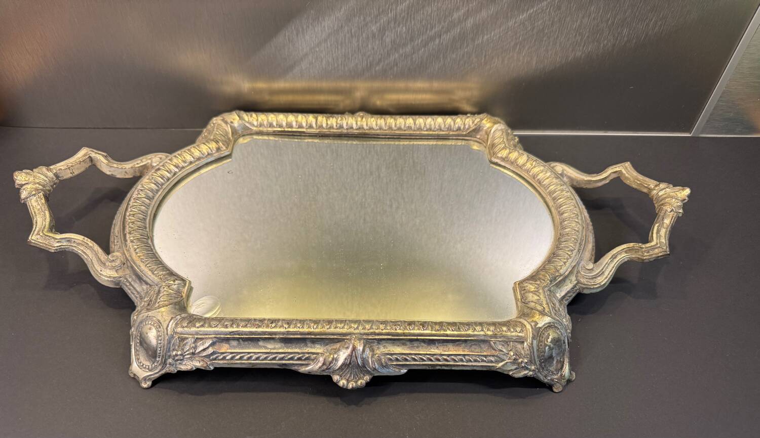 Silver metal mirror tray